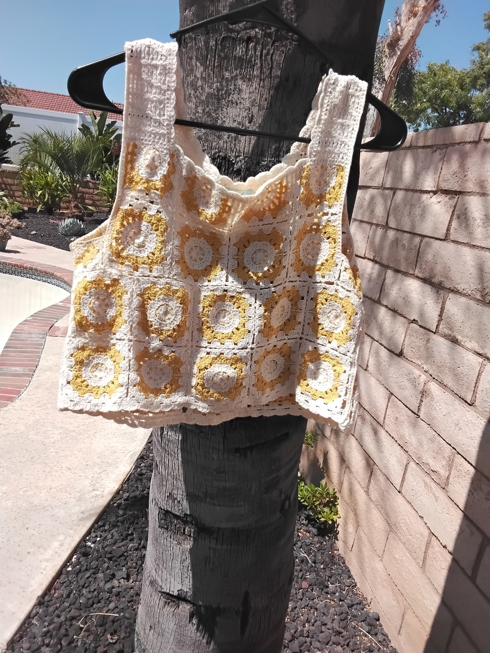Crochet Square- CrochtCrop - White & Yellow Boho Festival.